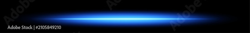  Cinematic blue anamorphic light leak effect with linear glow on black backdrop