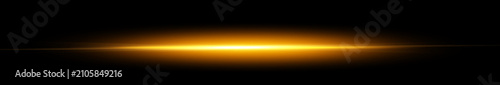  Abstract gold neon light line with anamorphic flare effect on dark background