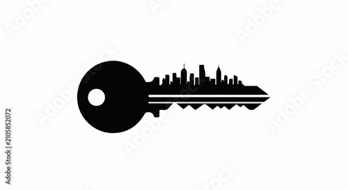 Key silhouette with city skyline integrated into its design, symbolizing urban access and opportunity.