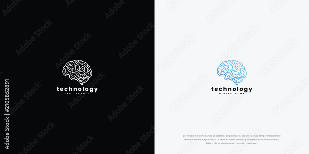 Fototapeta premium Abstract Geometric Polygonal Brain Technology Logo Concept on Dark and Light Backgrounds