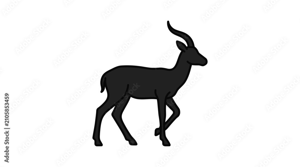 Fototapeta premium Elegant Black Silhouette of a Wild Antelope Walking on White Background