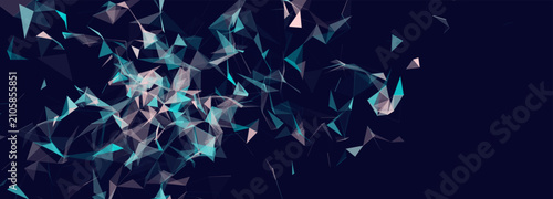 Translucent multicolored triangles against a dark background evoke network connections, data, and virtual space. The illustration conveys the atmosphere of modern hi-tech design and futuristic