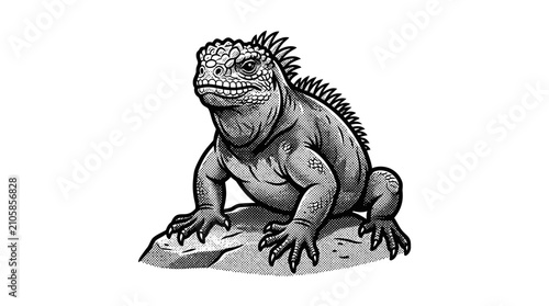 Fotografie Large Reptile Iguana Sitting on Rock.