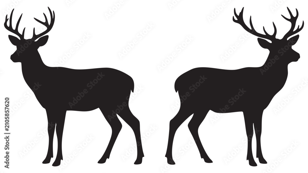 Naklejka premium Deer silhouettes against a white background a pair of antlered stags in profile