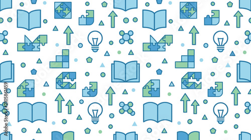 Minimalist Blue and Green Vector Pattern of Knowledge and Creativity Symbols