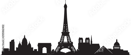 Paris city skyline silhouette with eiffel tower and landmark Vector, illustration