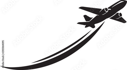 Black silhouette of an airplane taking off with a trail Vector, illustration