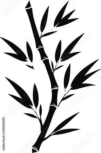 Schilderij op canvas Minimal Bamboo Shoot Emblem, Bold Black Outline, Elegant Asian Botanical Style,