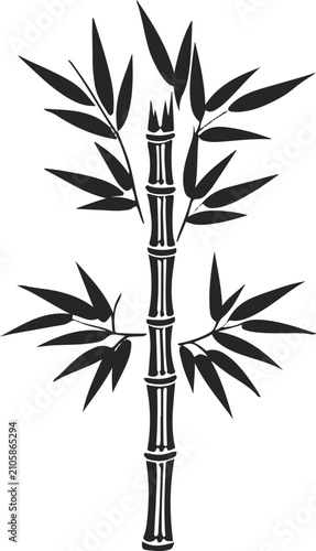 Foto Minimal Bamboo Shoot Emblem, Bold Black Outline, Elegant Asian Botanical Style,