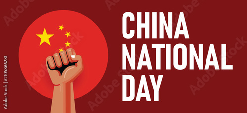 Foto China National Day Banner with Raised Fist and Chinese Flag Circle Vector Illust