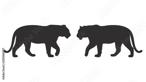 Two tiger silhouettes facing each other on a white background
