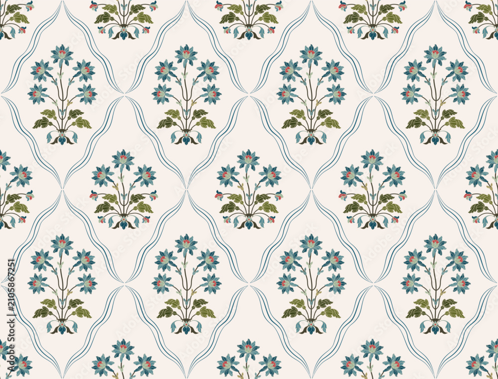 Obraz premium Vector Hand drawn colourful geometric flowers Motifs African boho paisley, seamless patterns with floral for fabric Ethnic Indian Pattern, textiles, clothing, wrapping paper, backdrop, banner.