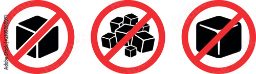 Fotografie No Sugar and Low Carb Dietary Restriction Icon Set with Prohibited Sugar Cubes S
