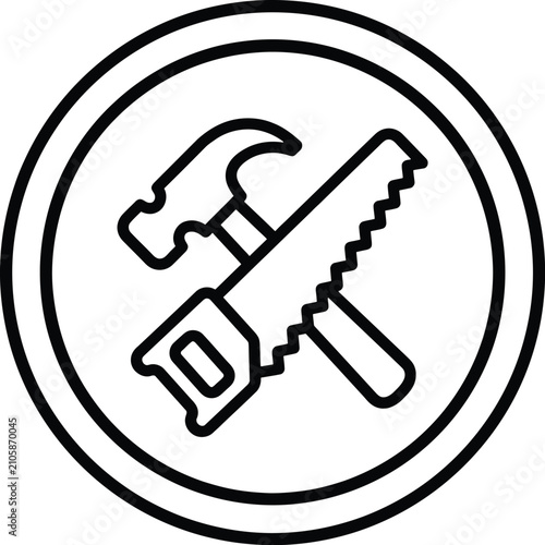Foto Hammer and saw line icon for home repair and construction website