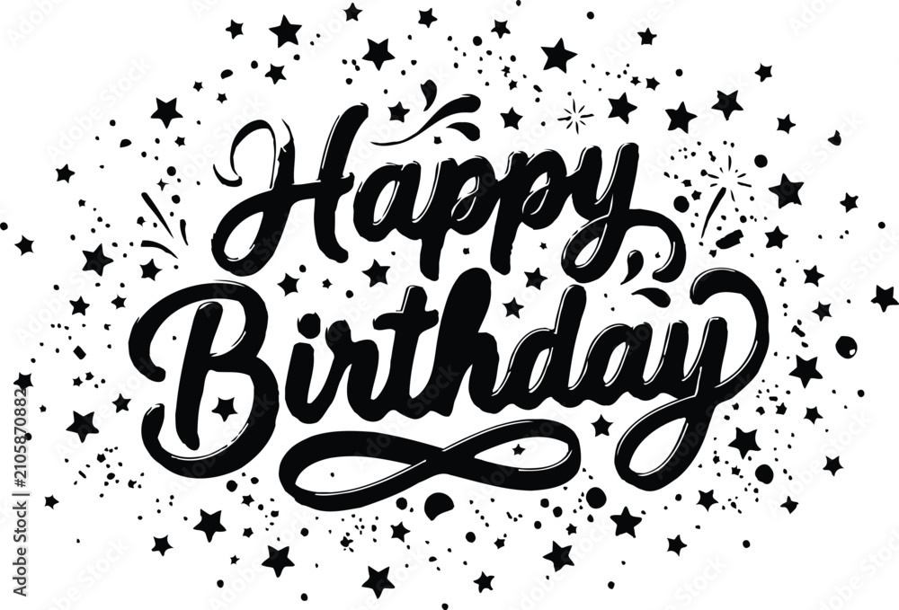 Fototapeta premium Happy Birthday Starry Night Black and White Greeting Card Design