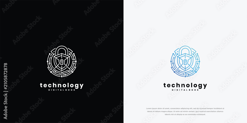 Fototapeta premium Modern Digital Technology Network Logo Design with Abstract Circuit Elements