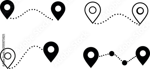 Location tracking icons navigation route points with dotted lines illustration