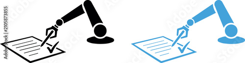 Robotic arm signing document automation and legal processes concept