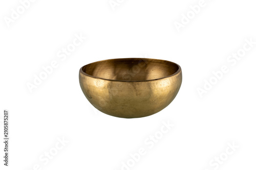 Antique Brass Singing Bowl Isolated on White Background for Meditation and Sound Therapy