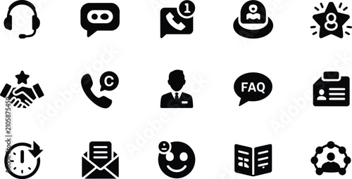 Cuadro en lienzo Customer service icons, modern support symbol set with operator headset, call center, live chat, and customer assistance elements, vector designs