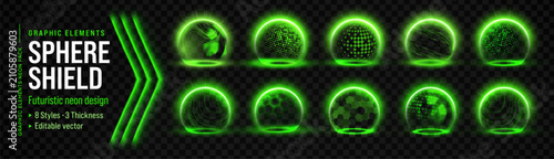Photos Green energy shield ball with light glow and yellow sphere protection