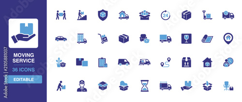 Fényképezés Logistics transport icons styled as a set of solid colors depicting moving servi