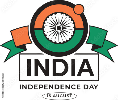 Indian Independence Day logo with flag colors and Ashoka Chakra