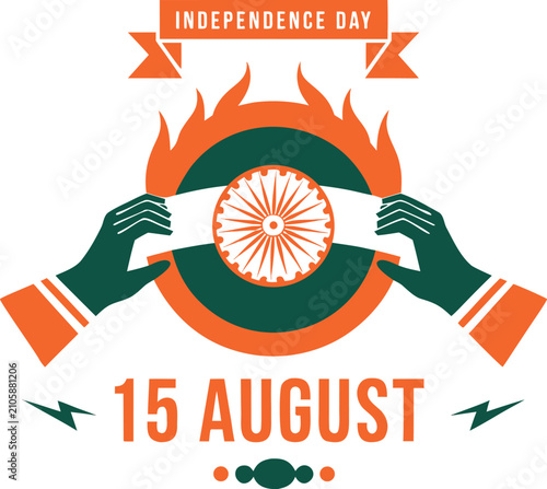 Indian Independence Day graphic with hands holding Ashoka Chakra