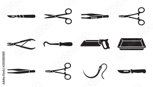 Fotografie Surgical Instruments Icon Set for Medical Surgery Tools