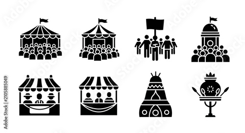 Public venue and social gathering icon set.