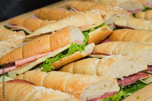 Fresh Austrian bread rolls with ham and cheese