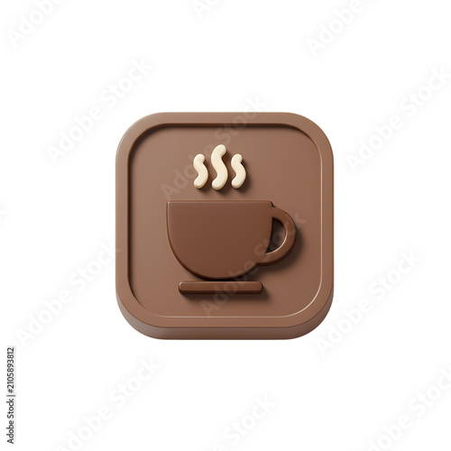 Brown coffee cup icon with steam rendered in a smooth three dimensional soft plastic style