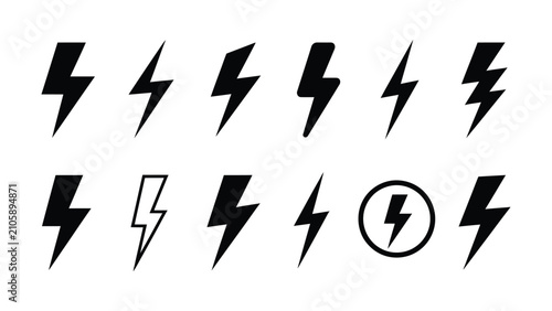 Fotografie Various stylized lightning bolt symbols in modern vector design formats