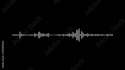Realistic audio spectrum visualizer, white sound wave frequency on black screen, white audio waveform visualizer animation, modern music bars animation, music player interface and voice recording.4k
