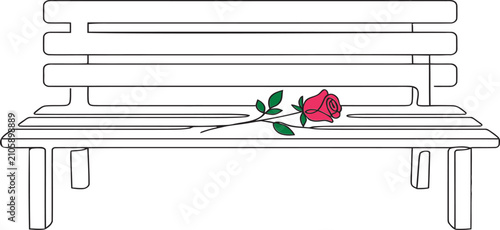 Принти на полотні Park bench with a single red rose flower romantic romanticism solitude relaxatio