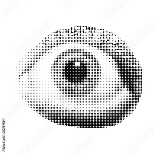 Konstfotografi Abstract halftone eye, bold black pupil and white sclera, conveying wide-eyed gaze
