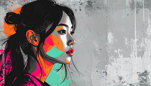Introspective portrait of a young woman in vibrant colors