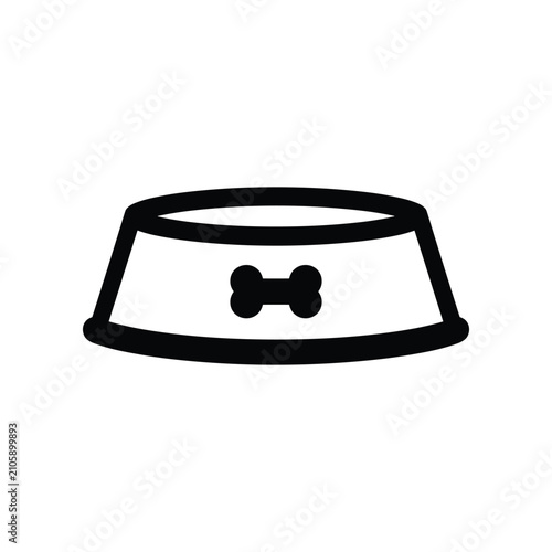 A minimalist vector illustration of an empty dog bowl with a bone icon, symbolizing pet care and feeding for domestic animals.
