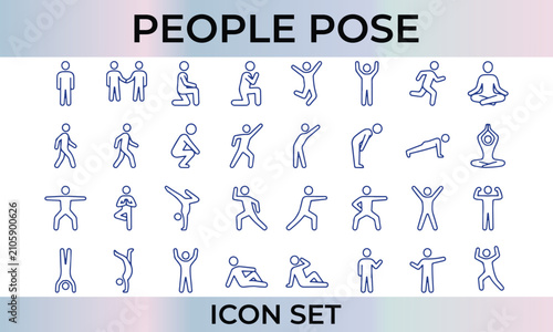People pose icon set. Human body movement and activity vector pictograms collection.