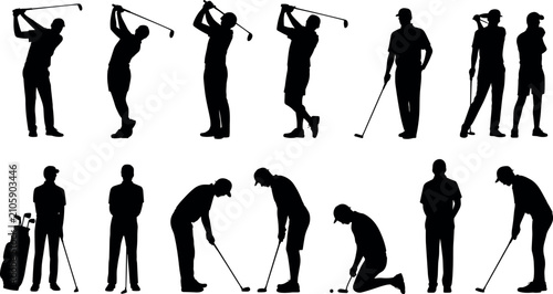 Photos Collection of professional golf player silhouettes swinging clubs and putting is