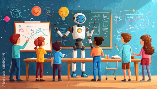 Characters teaching Ai robot assistant from data. Large language model training