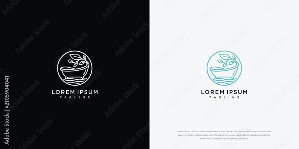 Fototapeta premium Minimalist Bathtub and Leaf Logo Design for Spa and Wellness Brands