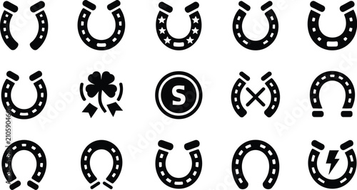 Photos Horseshoe icons, minimal black flat vector set featuring lucky horseshoes, good