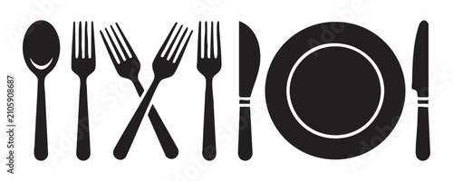 Konstfotografi Set of kitchen cutlery vector icons