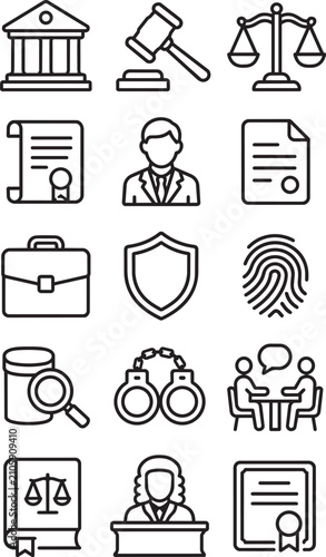 Cuadro en lienzo Law, legal services, and justice line icon set