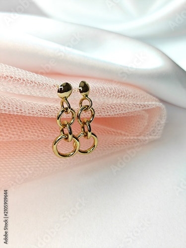 Obraz na plátně Pair of gold dangle earrings with interlocking rings