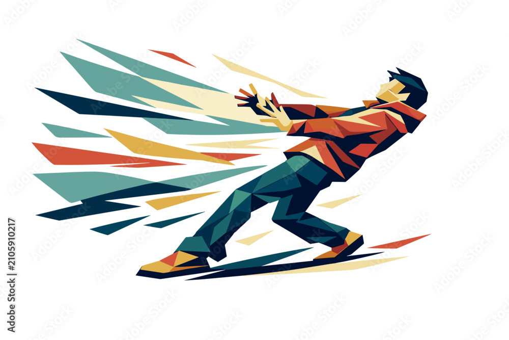 Naklejka premium storm wind shove, the action escalation showing the figure being pushed by the gust with body angled sharply backward, arms