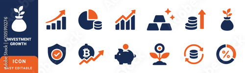 Foto Set of investment growth icons featuring finance business symbols like charts co