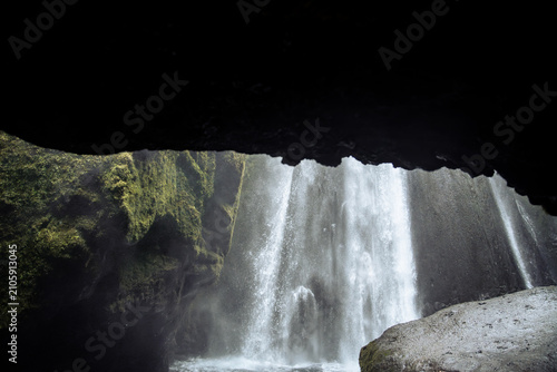 Gljufrabui waterfall hidden in a canyon near Seljalandsfoss on a March day