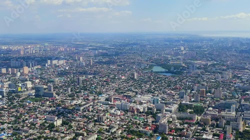 Krasnodar, Russia. Flight over the city in summer. Drone footage